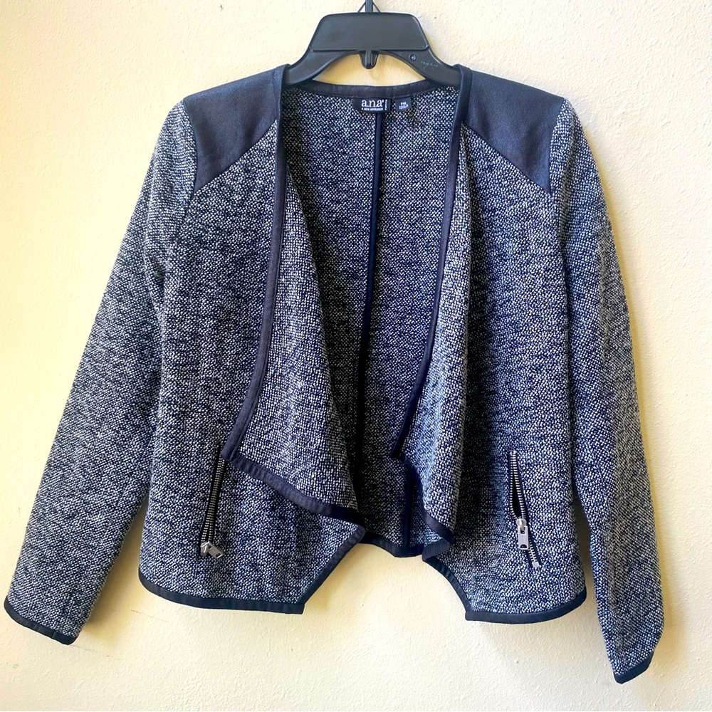 Cropped Tweed Jacket w faux leather trim